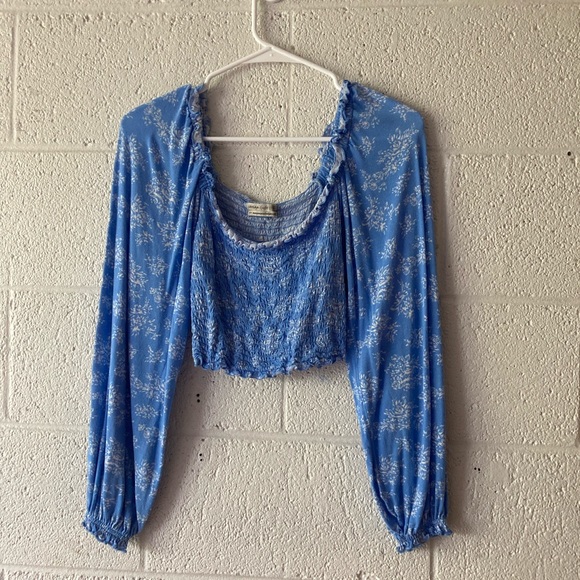 Urban Outfitters Tops - Urban Outfitters Blue Floral Smocked Crop Top S